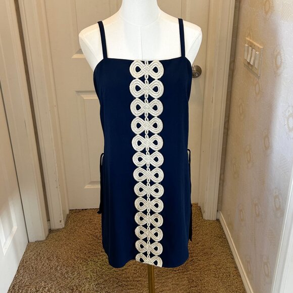 Lilly Pulitzer SAHAR ROMPER Navy Blue with Gold in Size 4 - Picture 3 of 9